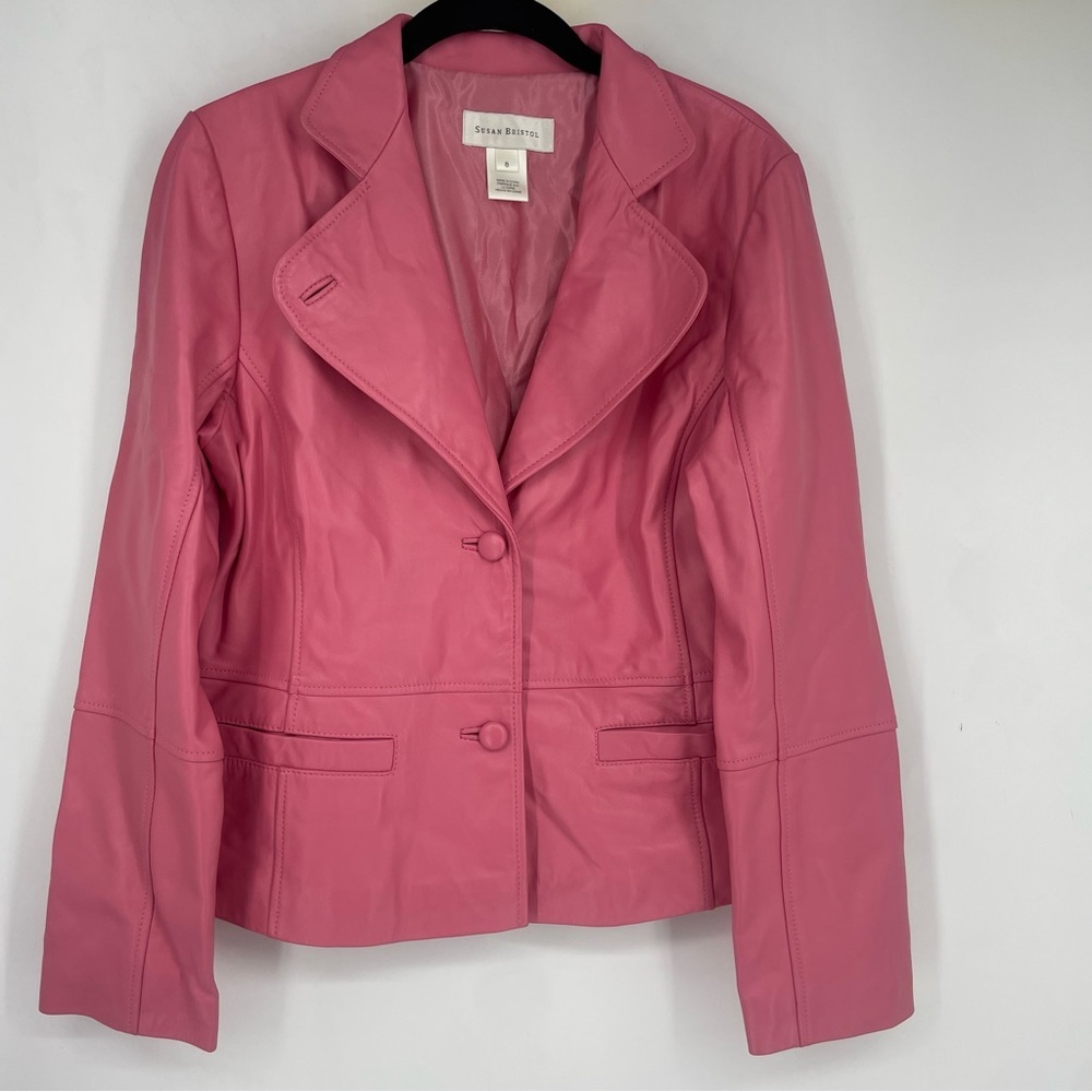 Vintage 90s Susan Bristol 8 Baby Pink Leather Jacket Girly Romantic Feminine Y2K